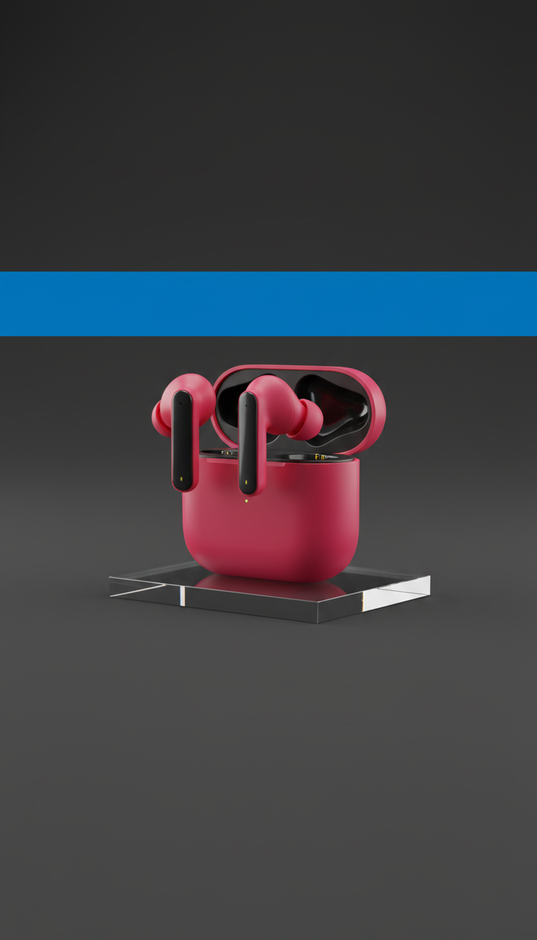 Metro Magenta Edition Earbuds on Acrylic Stand