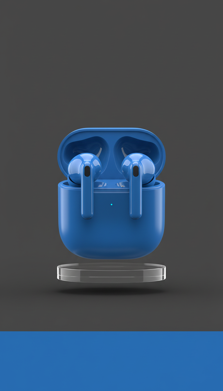 Signal Blue Earbuds with Open Charging Case