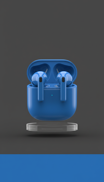 Signal Blue Earbuds with Open Charging Case